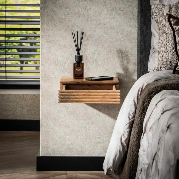 Table de chevet murale en bois d'acacia avec stries (lot de 2) MELBOURNE