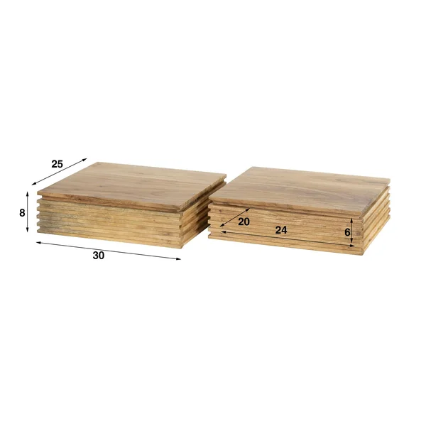 Table de chevet murale en bois d'acacia avec stries (lot de 2) MELBOURNE