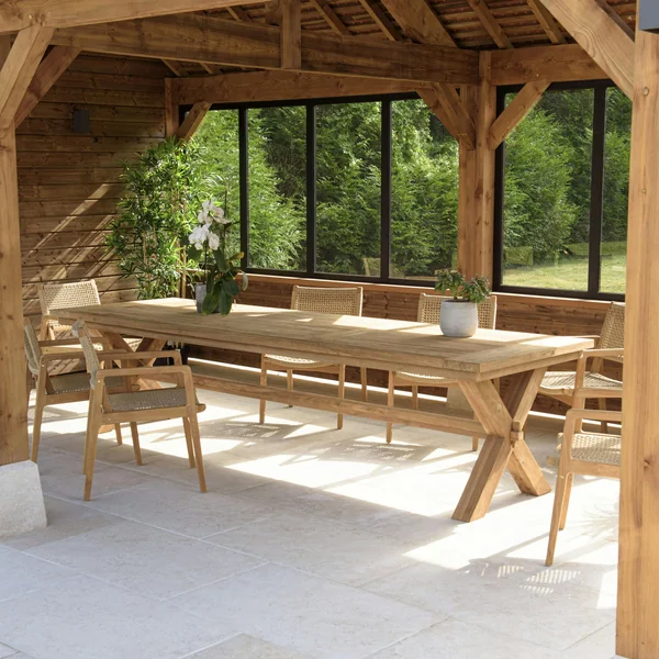 Table de jardin pieds en croix teck recyclé naturel 320 cm MANY