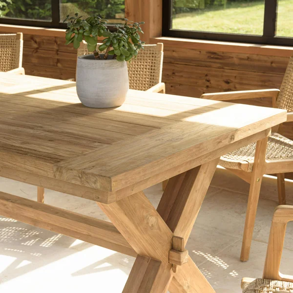 Table de jardin pieds en croix teck recyclé naturel 320 cm MANY