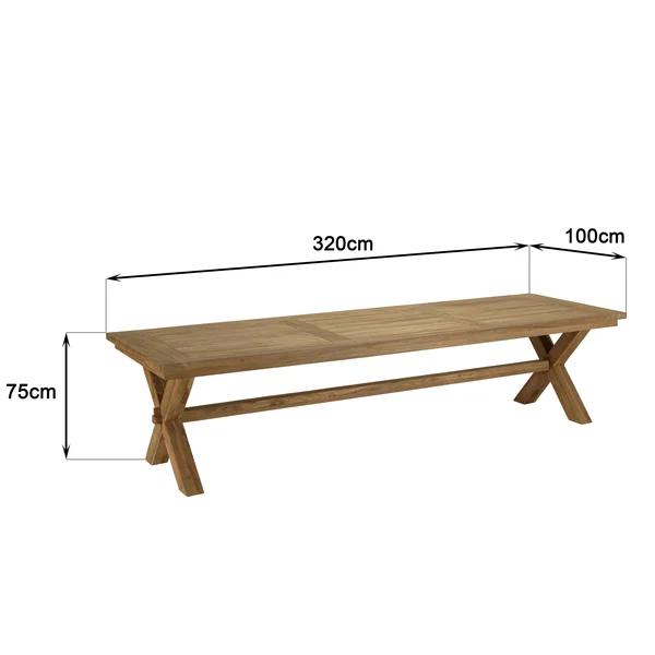 Table de jardin pieds en croix teck recyclé naturel 320 cm MANY