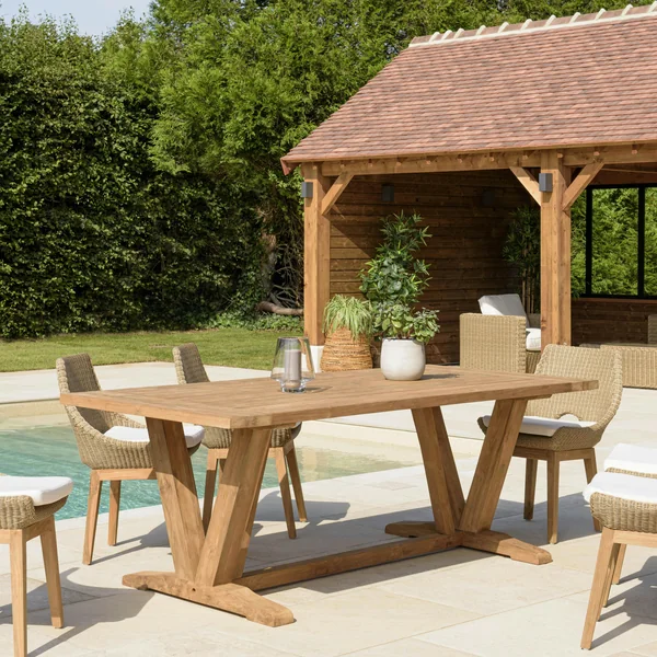 Table de jardin pieds en V teck recyclé naturel 220 cm MANY