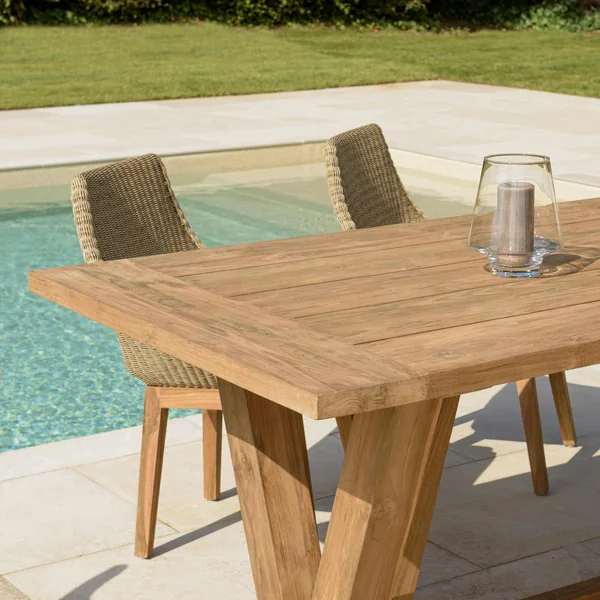 Table de jardin pieds en V teck recyclé naturel 220 cm MANY