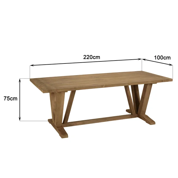 Table de jardin pieds en V teck recyclé naturel 220 cm MANY