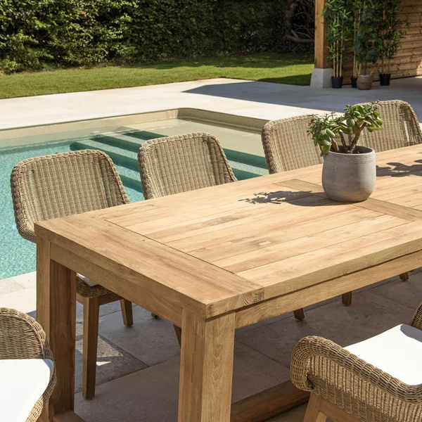 Table de jardin pieds inclinés teck recyclé naturel 300 cm MANY