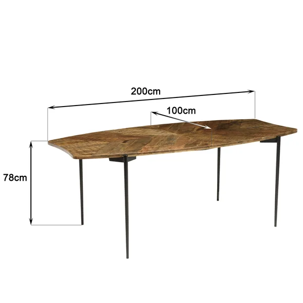 Table de repas forme oblongue bois recyclé chevrons 200 cm KORKAI