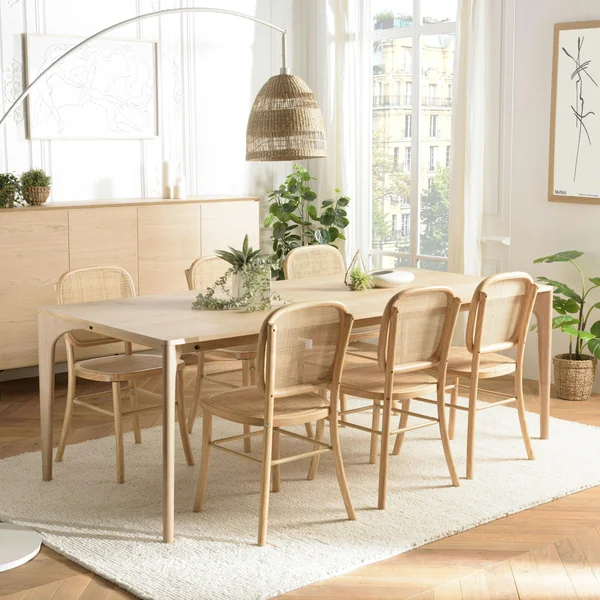 Table de repas moderne naturelle pieds chêne massif 220 cm PANAMA