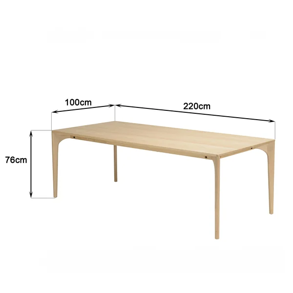 Table de repas moderne naturelle pieds chêne massif 220 cm PANAMA
