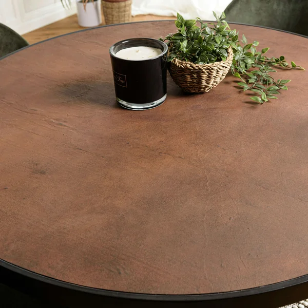Table de repas ronde bois effet pierre rouille 120 cm BIHAR