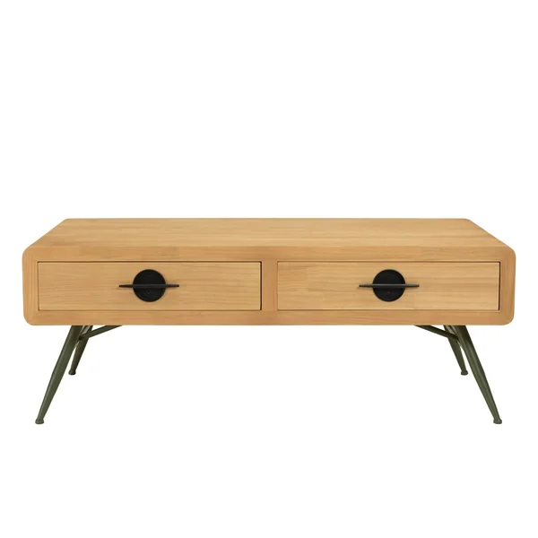 Table de salon bois clair et pieds métal vert BAGAN
