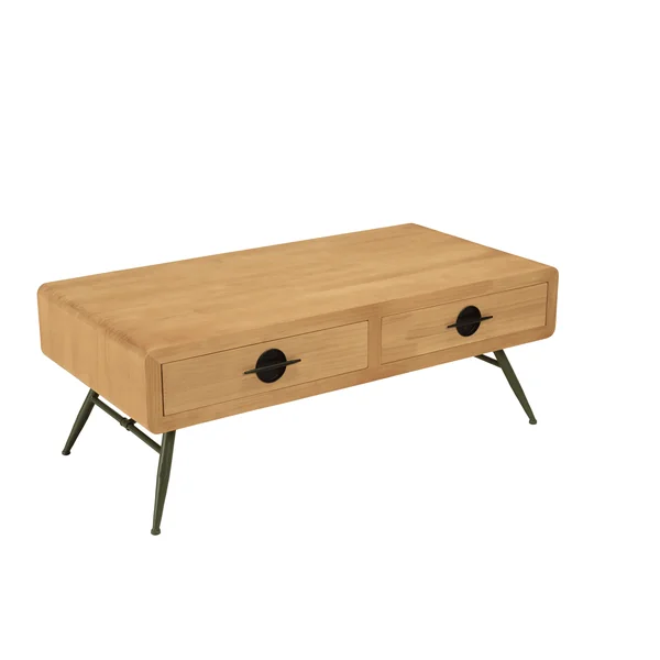 Table de salon bois clair et pieds métal vert BAGAN