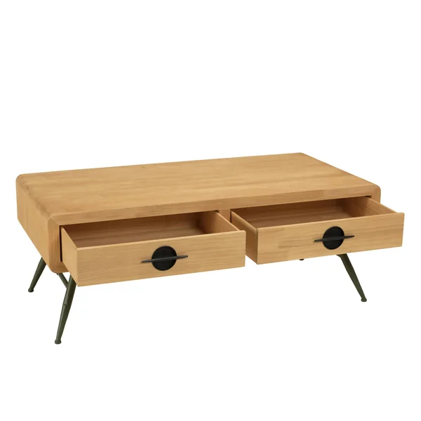 Table de salon bois clair et pieds métal vert BAGAN