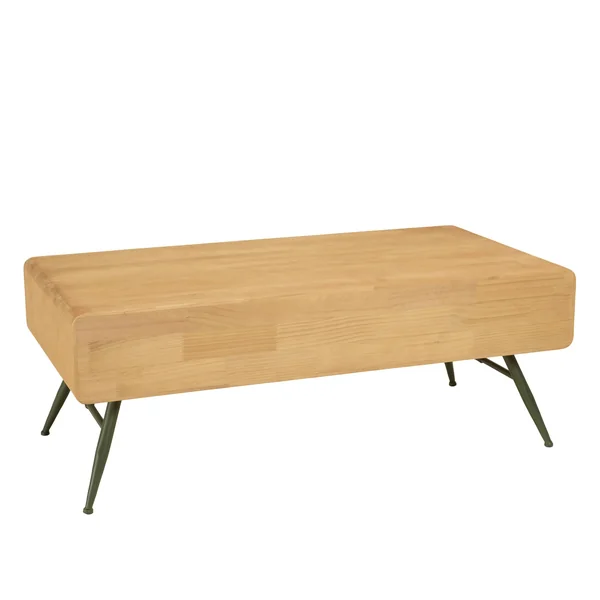 Table de salon bois clair et pieds métal vert BAGAN