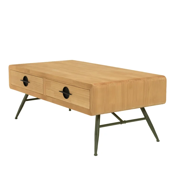 Table de salon bois clair et pieds métal vert BAGAN