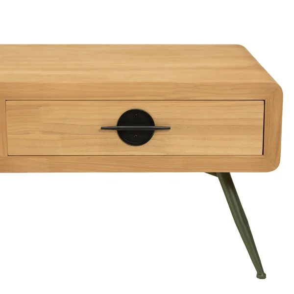 Table de salon bois clair et pieds métal vert BAGAN