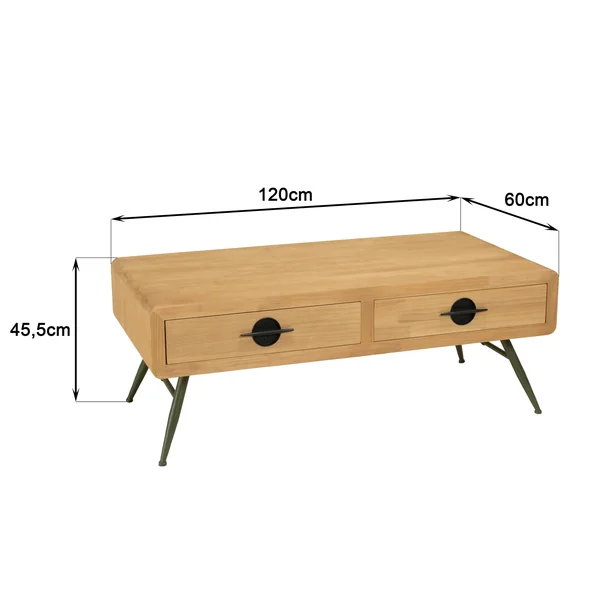 Table de salon bois clair et pieds métal vert BAGAN