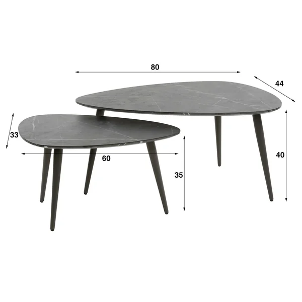 Table de salon organique avec plateau forme poire (lot de 2) RALF