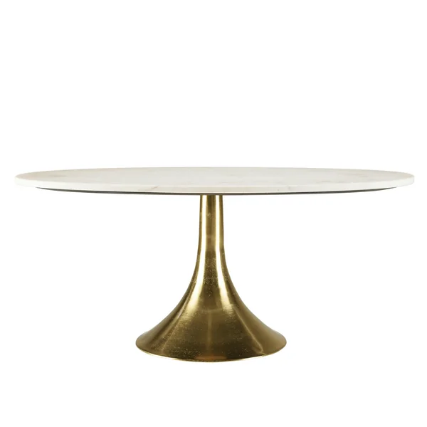 Table de salon ovale marbre blanc et pied doré ZALA