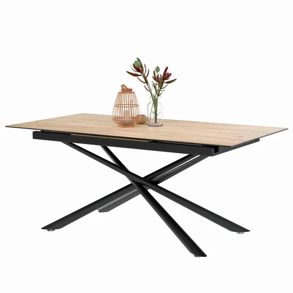Table en céramique extensible aspect bois pied mikado 180-240 cm LOMBARDIE