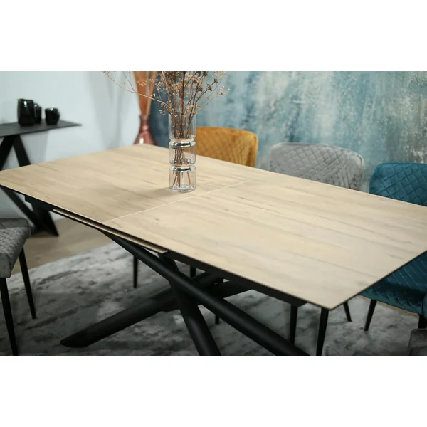Table en céramique extensible aspect bois pied mikado 180-240 cm LOMBARDIE