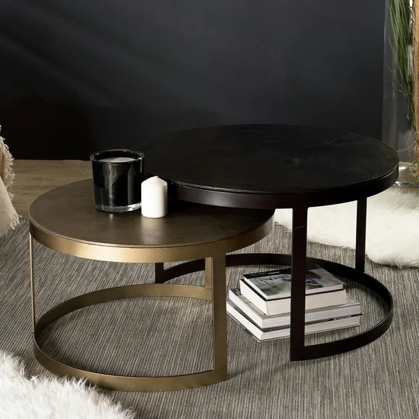 Table gigogne ronde noir et or ruban (lot de 2) ZALA