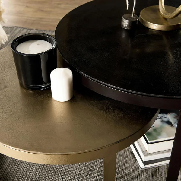 Table gigogne ronde noir et or ruban (lot de 2) ZALA