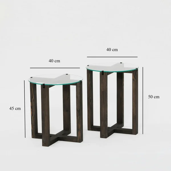 Table gigogne ronde - verre et bois gris (lot de 2) ANZIO