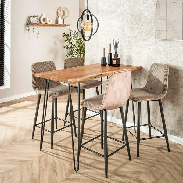 Table haute en bois massif bordure naturelle 130 cm MELBOURNE