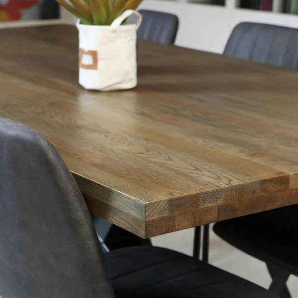 Table pied central bois de chêne et métal 200 cm HUDSON
