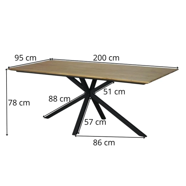 Table pied central en bois de teck recyclé 2 m DEPOK