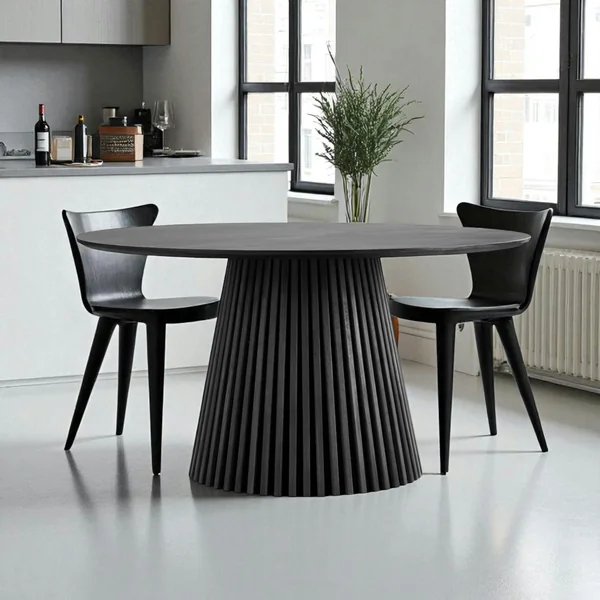 Table ronde en chêne noir avec piètement baguette ø140 cm AMSTERDAM