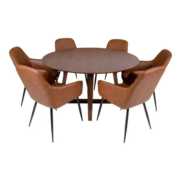 Table ronde vintage en placage noyer Ø137 cm LILLEHAMMER