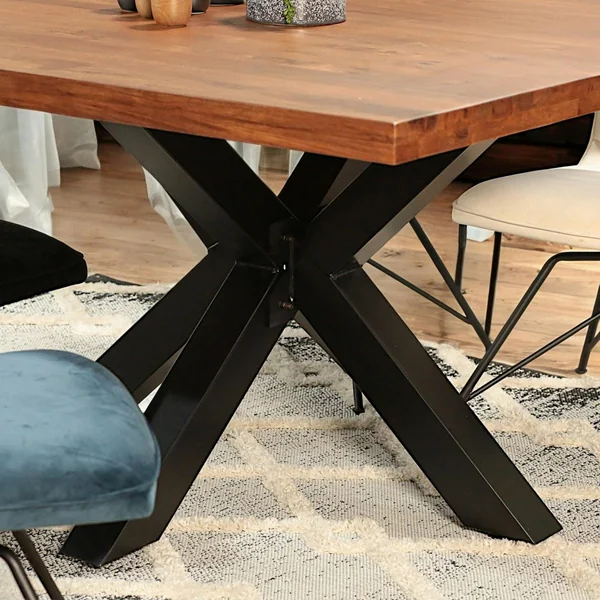 Table à manger carrée chêne métal pied croisé 130 cm OKA