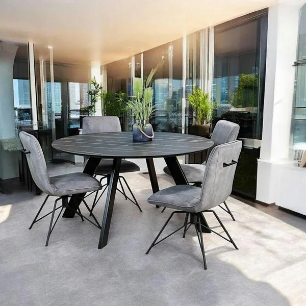 Table à manger en céramique noire mate forme ronde 140 cm BERGAME