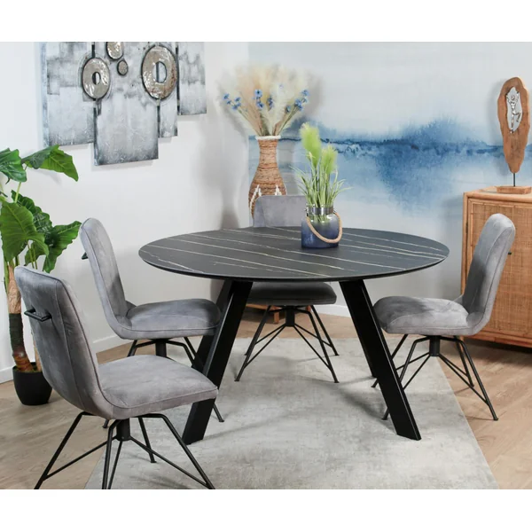 Table à manger en céramique noire mate forme ronde 140 cm BERGAME