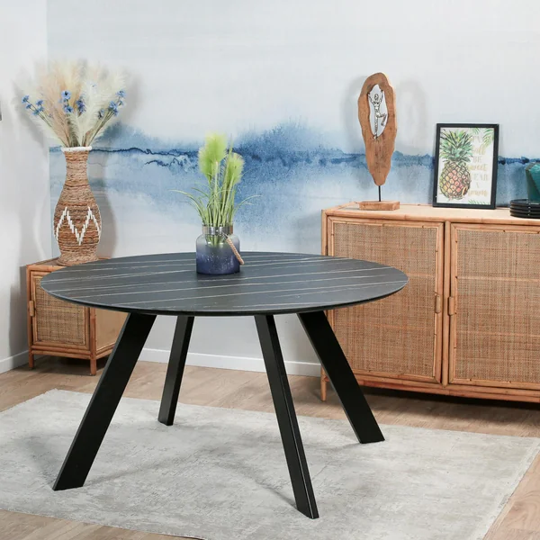 Table à manger en céramique noire mate forme ronde 140 cm BERGAME
