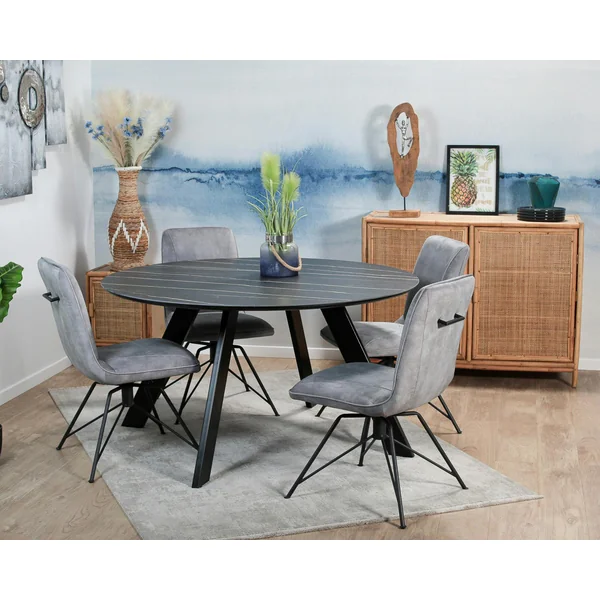 Table à manger en céramique noire mate forme ronde 140 cm BERGAME