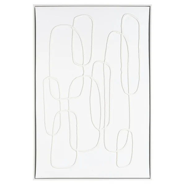 Tableau blanc lignes entremêlées peinture au sable 83 x 123 cm