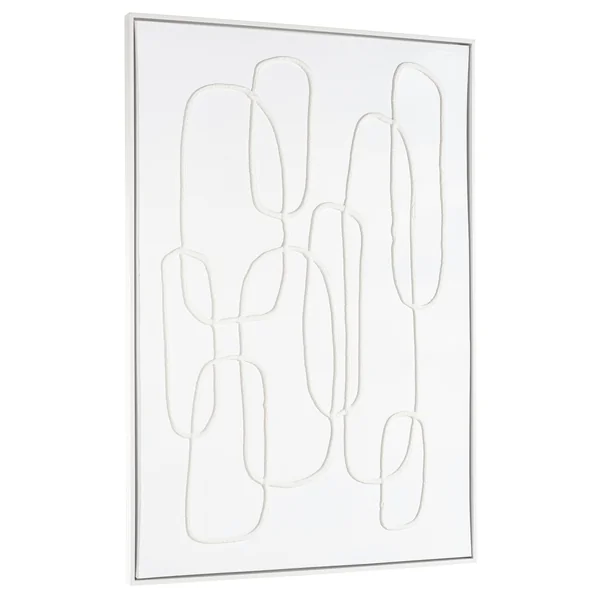 Tableau blanc lignes entremêlées peinture au sable 83 x 123 cm