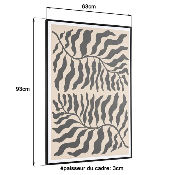 Tableau décor 2 feuilles gris/noir papier japonais 63 x 93 cm