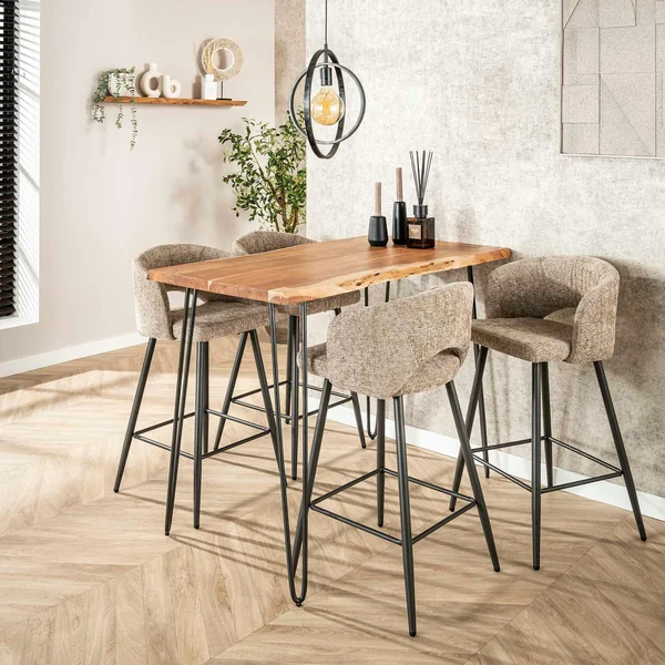 Tabouret de bar beige sable en velours tissé avec dossier ouvert (lot de 2) GALWAY