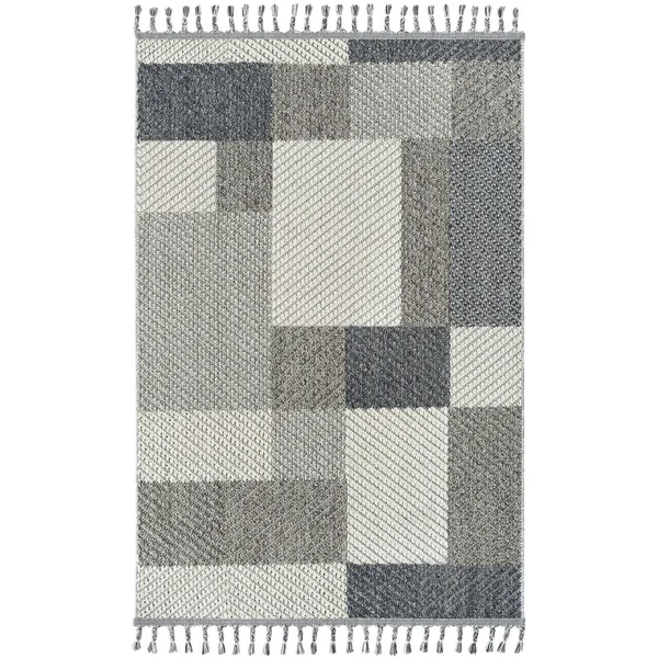 Tapis de salon gris et bleu – motifs carrés, 120x180 cm ISTANBUL