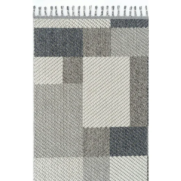 Tapis de salon gris et bleu – motifs carrés, 120x180 cm ISTANBUL