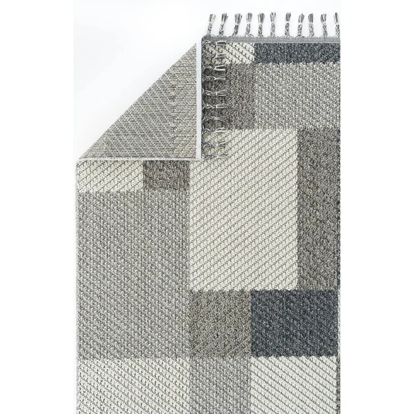 Tapis de salon gris et bleu – motifs carrés, 120x180 cm ISTANBUL