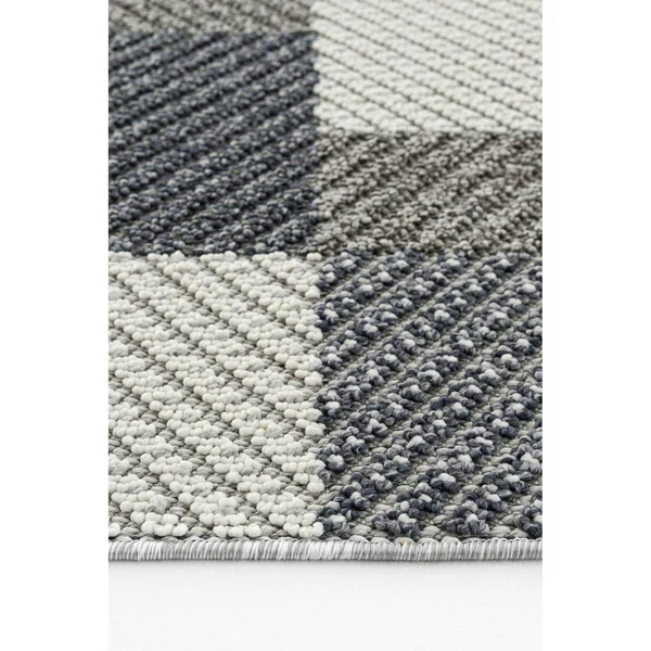 Tapis de salon gris et bleu – motifs carrés, 120x180 cm ISTANBUL