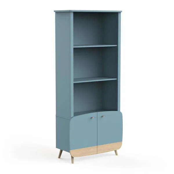 TERRE DE NUIT Bibliothèque En Bois Avec 3 Niches Et 2 Portes Bleu
