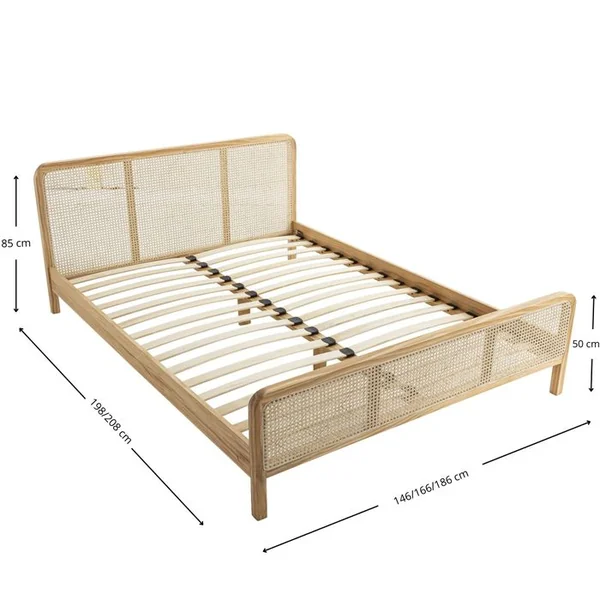 TERRE DE NUIT Lit En Pin Massif Avec Cannage Bois Naturel Anna 160x200