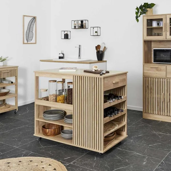 THE HOME DECO FACTORY Ilot De Cuisine En Bois Klaus