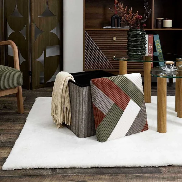 THE HOME DECO FACTORY Pouf Coffre Pliable Patchwork Côtelé Scott