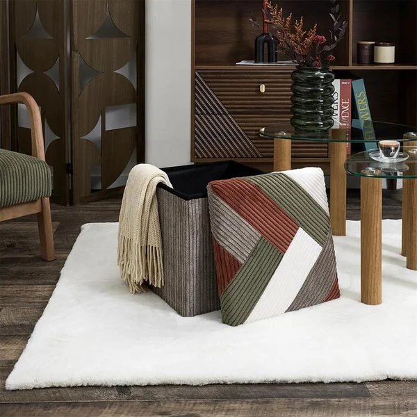 THE HOME DECO FACTORY Pouf Coffre Pliable Patchwork Côtelé Scott